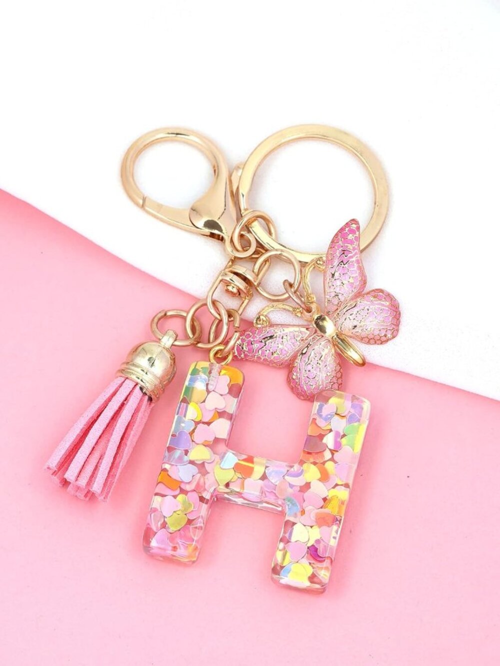 Fashion Alphabet Initial Letter Keychain Tassel Butterfly Pendant Key Ring for P - Picture 3 of 7